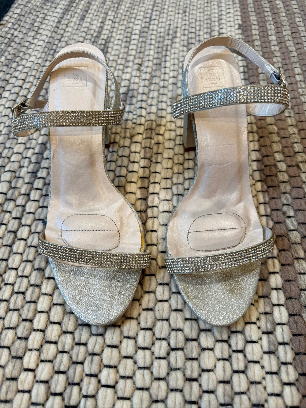 Crystal-Strap Silver Platform Heeled Sandals